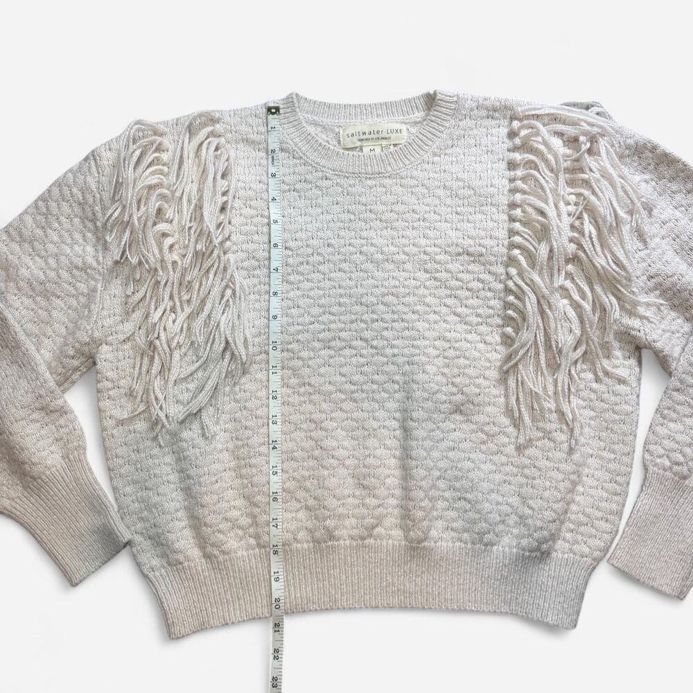 Beige Bubble Knit Fringe Sweater Size Medium - Picture 4 of 5